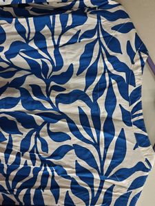 New Blue &amp; White Leaf Print Summer Dress 48 inches