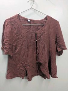 Brown Buttoned Short Sleeve Top