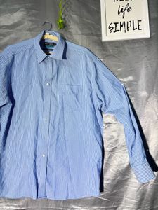 Mark &amp; Spensor Men's Blue Striped Dress Shirt