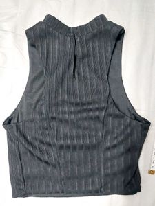 Sleek Black Ribbed Mock Neck Top