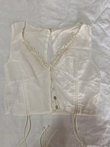Vintage White Lace Trimmed Blouse