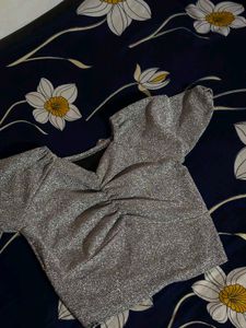 Sparkly Silver Ruched Crop Top