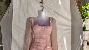 52264. Sheer Sleeve Ruffle Dress