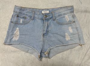 Light Blue Denim Ripped Shorts