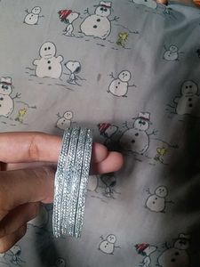 Sparkling Silver Bangles Set
