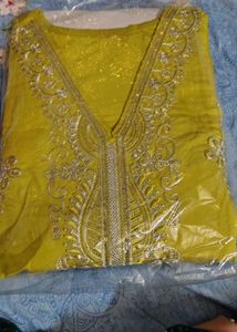 Elegant New Embroidered Yellow Kurta Set