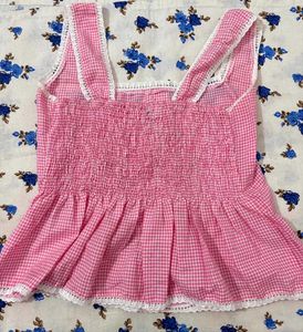 Pink Gingham Peplum Top