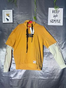 Stylish Yellow Hoodie with Contrasting Sleeves