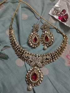 Elegant Kundan Necklace, Bangalore and Earring Set