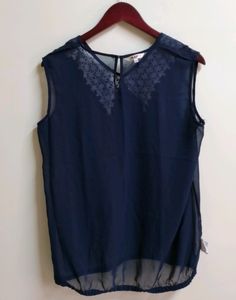 Navy Lace Collar Sleeveless Top