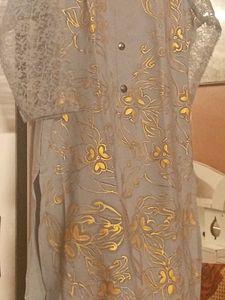 Elegant Grey Kurta with Gold Print