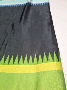 Elegant Black Saree with Geometric Border
