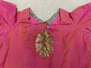 Radiant Pink &amp; Gold Embroidered Festive Anarkali G