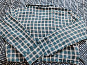 Blue Plaid Cropped Button-Up Shirt