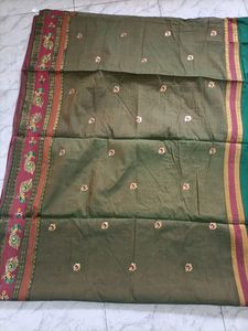 Olive Green Cotton Saree