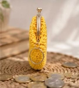 Handmade Yellow chrochet coin clutch