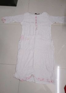 Elegant White Kurti with Subtle Pink Accents