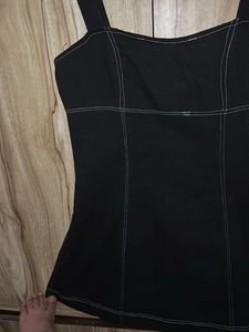 Chic Black Mini Dress with Contrast Stitching