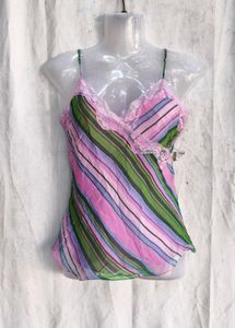 Vintage Striped Lace Trim Cami Top