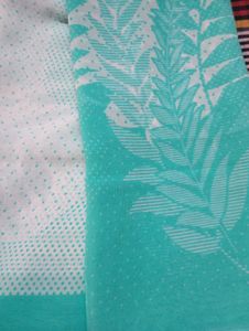 used Elegant Teal Leaf Print Saree