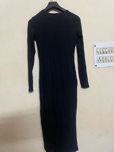 Classic Black Long Sleeve Ribbed Dress