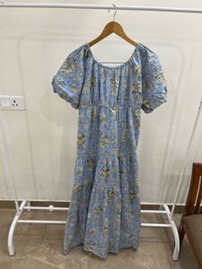 Floral Tiered Maxi Dress in Pastel Blue Mint