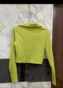 Lime Crush Ribbed Collared Top