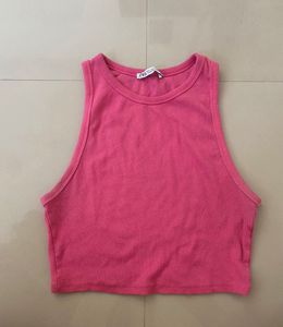 Pink Ribbed Cropped Tank Top