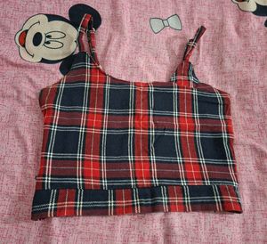 Red &amp; Navy Plaid Button-Up Shirt with inner