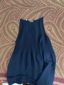 Elegant Navy Blue Pleated Halter Top