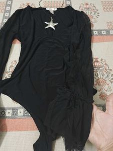 Gothic Black Bell Sleeve Bodysuit