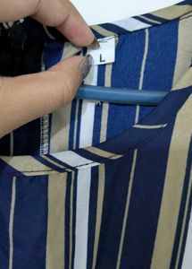Navy Blue and Beige Striped Basic Jumpsuit