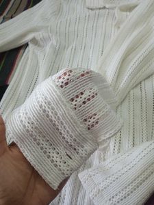 White Crochet Button-Up Shirt