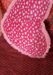 Pink Heart Pillow with Two Teddy Bears