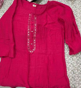 Elegant Pink Mirror Work Kurta
