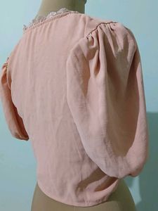 Elegant Peach Blouse with sparkly pearl button