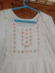 White Kurta with colorful embroidery