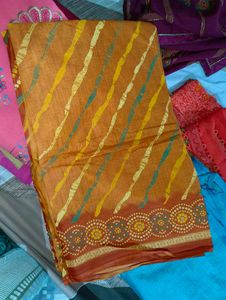Beautiful Orange Saree with Bandhani Print