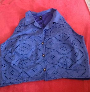 Blue Eyelet Crop Top