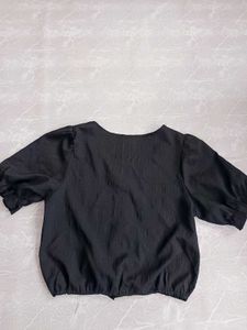 Black Square Neck Puff Sleeve Top