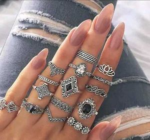 15 Boho Silver Ring Set