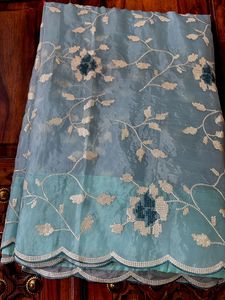 sky blue organza silk new saree