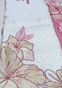 Embroidered White Kurta Set with Pink Dupatta