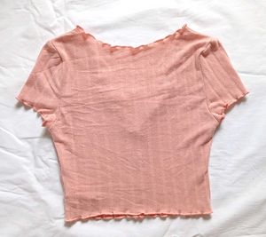 Sheer Lace Trim Cropped Ribbed Top