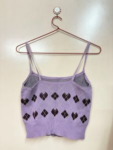 Lavender Argyle Knit Crop Top
