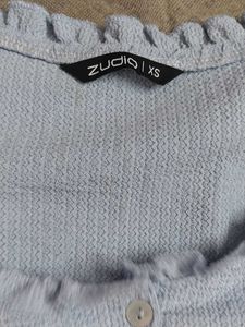 Zudio Blue Textured Ruffle Neck Top