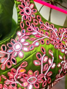 Green Embellished Blouse With Lehnga
