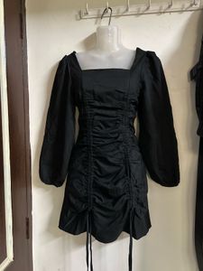 Chic Black Ruched Mini Dress