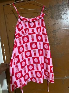 Pink & Red Fruit & Shell Print Dress
