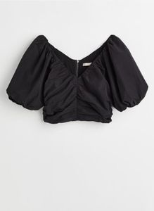 Chic Black Puff Sleeve Ruched Top